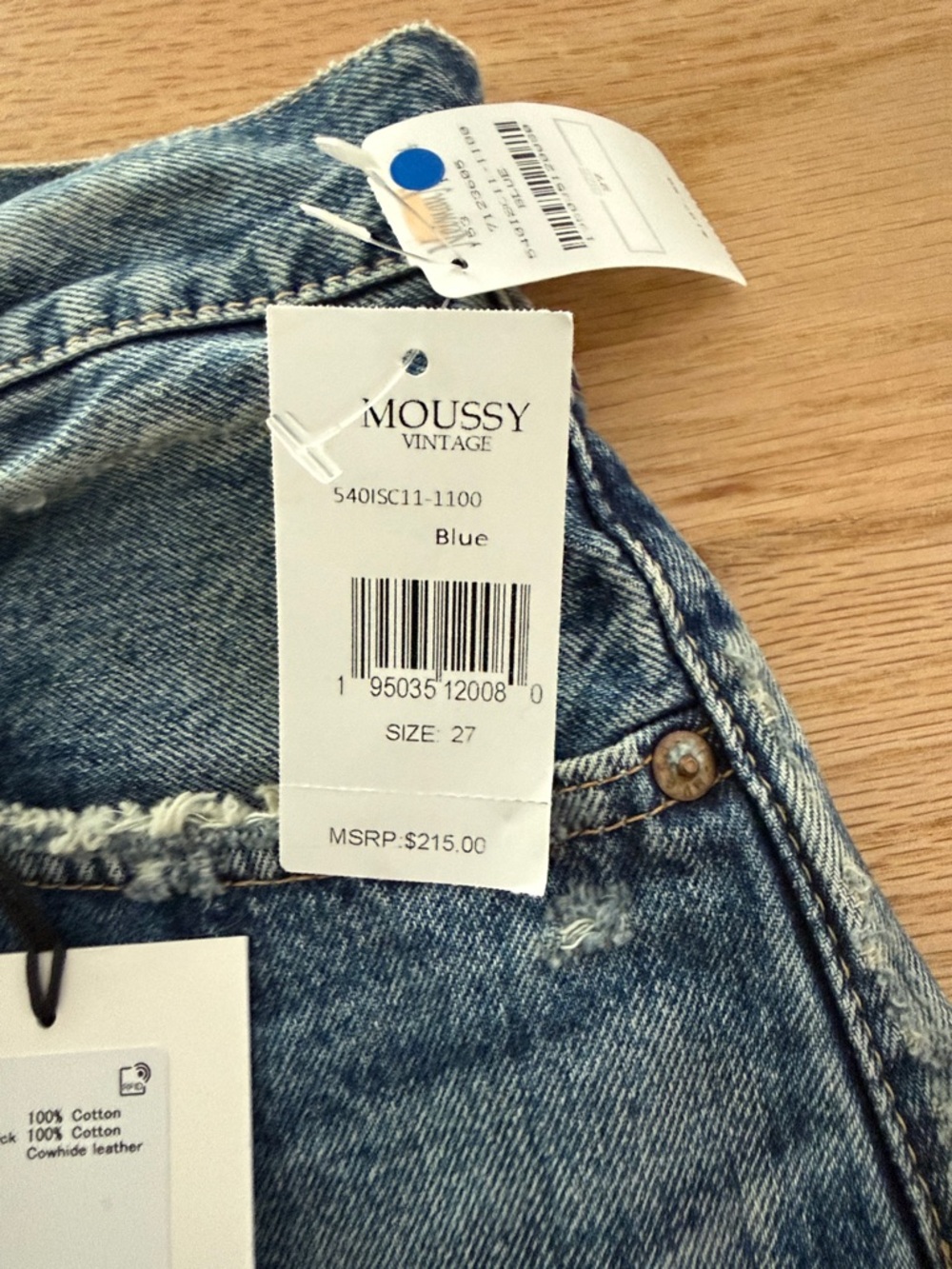 Moussy Dark Blue Frayed Hem Denim Shorts for Women - Picture 3 of 6